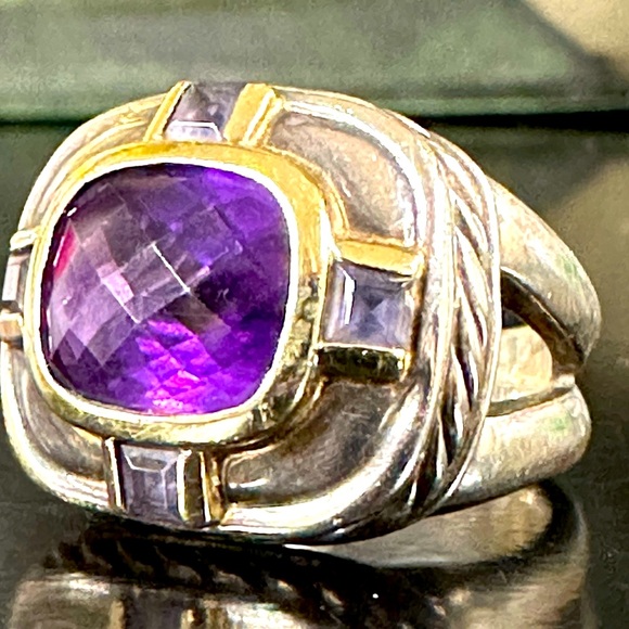 Authentic David Yurman Amethyst & Iolite 14K Yellow Gold & Sterling Silver Ring - Picture 8 of 10